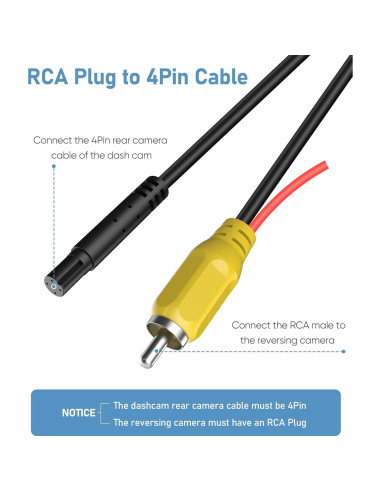 Cable de Video RCA a 4 PIN para Cámara de Respaldo YQMAJIM