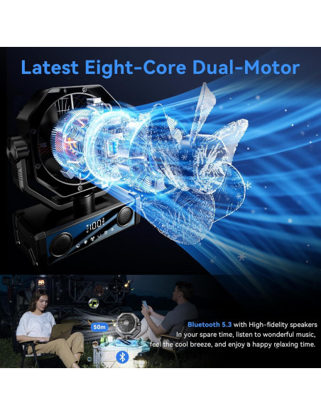 Ventilador portátil recargable YUROGLIEW 25000mAh con altavoz Bluetooth