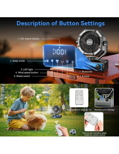 Ventilador portátil recargable YUROGLIEW 25000mAh con altavoz Bluetooth