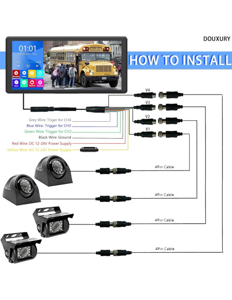 Sistema de Cámara de Respaldo DOUXURY 4K 10.36" 4 Cámaras HD Sistema de Cámara de Respaldo DOUXURY 4K 10.36" 4 Cámaras HD