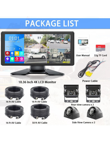 Sistema de Cámara de Respaldo DOUXURY 4K 10.36" 4 Cámaras HD