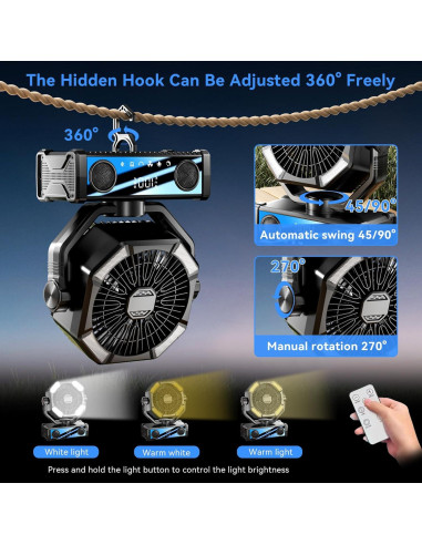 Ventilador portátil recargable YUROGLIEW 25000mAh con altavoz Bluetooth