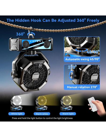 Ventilador portátil recargable YUROGLIEW 25000mAh con altavoz Bluetooth