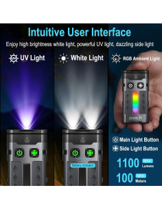 Linterna BORUIT EV20 LED 1100 Lúmenes UV 365nm Recargable 2