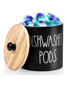 Contenedor Redondo de Madera para Cápsulas de Lavavajillas 12x12 cm