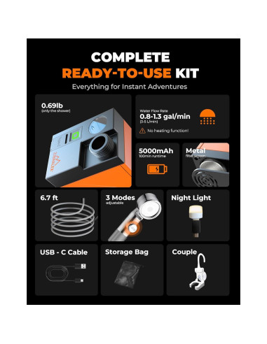 Ducha Portátil ZIBRALEX RC-04 Compacta IPX7 3 Modos