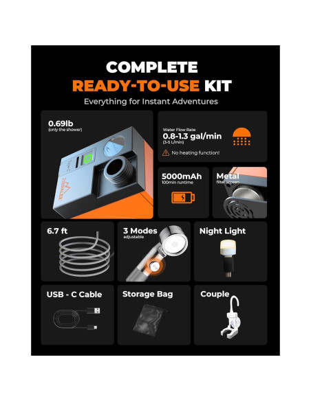 Ducha Portátil ZIBRALEX RC-04 Compacta IPX7 3 Modos