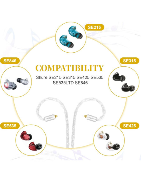 Cable de Reemplazo MMCX Auhsuxo 1.2m con Micrófono para Auriculares