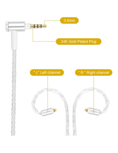 Cable de Reemplazo MMCX Auhsuxo 1.2m con Micrófono para Auriculares