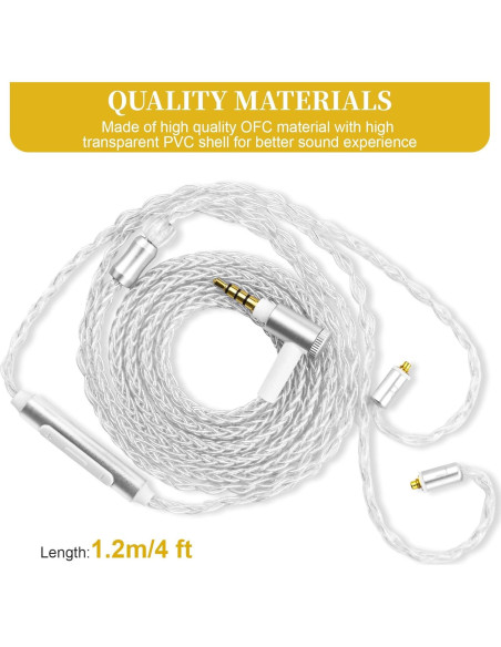 Cable de Reemplazo MMCX Auhsuxo 1.2m con Micrófono para Auriculares
