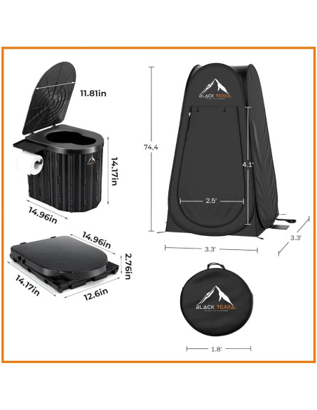 Inodoro Portátil BlackTerra para Camping - Set XL con Carpa