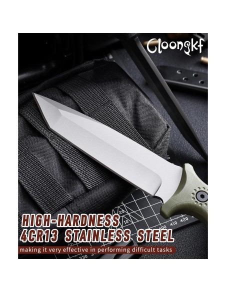 Cuchillo Táctico Fijo Cloongkf 14.48 cm Acero Inoxidable Verde