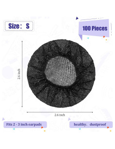 Cubiertas Desechables para Auriculares BBTO 100 Piezas 6.5 cm Negro 2
