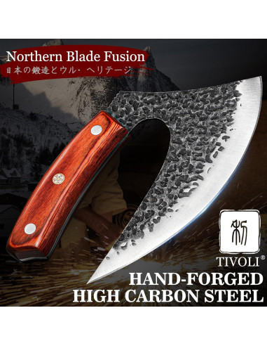 Cuchillo Ulu TIVOLI de Acero Alto Carbono con Mango de Madera