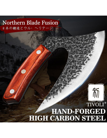 Cuchillo Ulu TIVOLI de Acero Alto Carbono con Mango de Madera