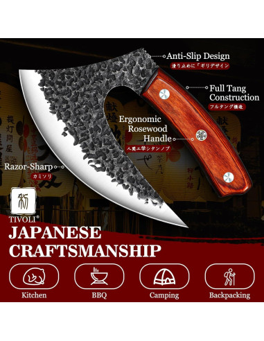 Cuchillo Ulu TIVOLI de Acero Alto Carbono con Mango de Madera