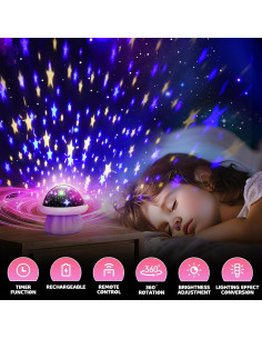 Proyector de Luz Nocturna DEVRNEZ 4 en 1 para Niños Rosa 2
