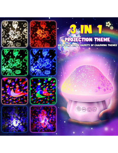 Proyector de Luz Nocturna DEVRNEZ 4 en 1 para Niños Rosa