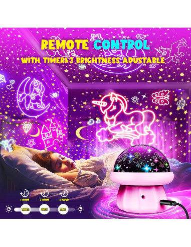 Proyector de Luz Nocturna DEVRNEZ 4 en 1 para Niños Rosa