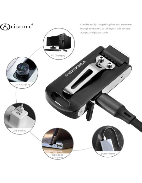 Linterna Recargable LIGHTFE MK62, 7 Modos, 140g, USB Linterna Recargable LIGHTFE MK62, 7 Modos, 140g, USB