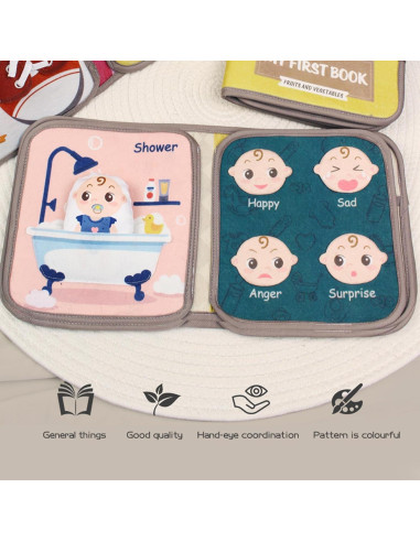 Libro de Tela Suave para Bebés - Actividades y Silencio 20x20cm