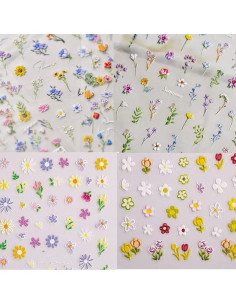 Calcomanías de Uñas Magrace 5D Flores 4 Hojas Autoadhesivas 2