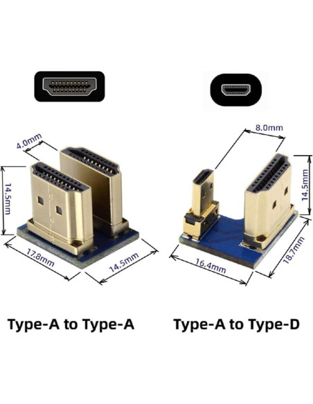 Adaptador HDMI Tipo A a Micro HDMI xiwai 2 Piezas para Raspberry PI