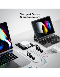 Cargador de pared USB C Nekmit 65W, 4 puertos, blanco 2