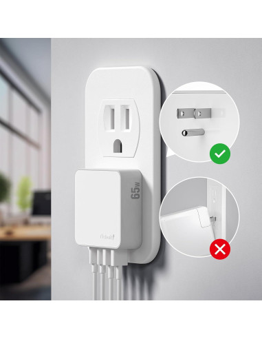 Cargador de pared USB C Nekmit 65W, 4 puertos, blanco