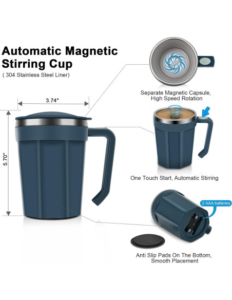 Taza de café auto mezcladora LeadYuantop 18 oz acero inoxidable