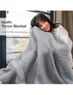 Manta de Muselina Yoofoss 100% Algodón Orgánico Gris 152x203 cm 2