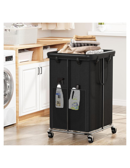 Cesta de Lavandería Grande ZATOCL 150L con Ruedas y Bolsa Extraíble