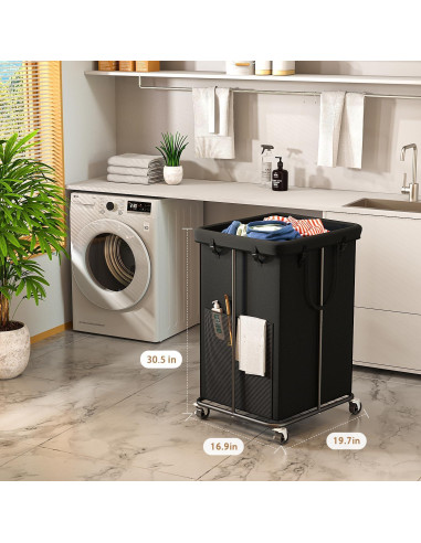 Cesta de Lavandería Grande ZATOCL 150L con Ruedas y Bolsa Extraíble
