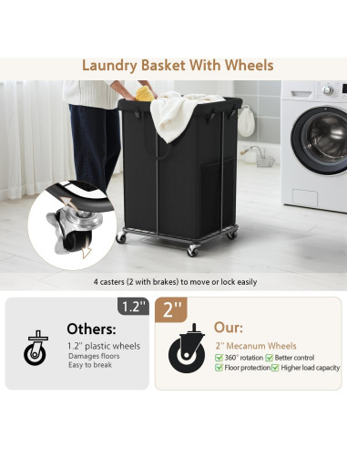 Cesta de Lavandería Grande ZATOCL 150L con Ruedas y Bolsa Extraíble