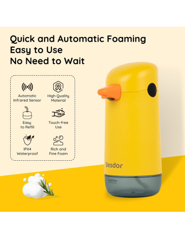 Dispensador Automático de Jabón Espumoso Besdor Patito Amarillo