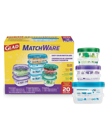 Contenedores de Almacenamiento de Alimentos GladWare 20 Pzas Contenedores de Almacenamiento de Alimentos GladWare 20 Pzas