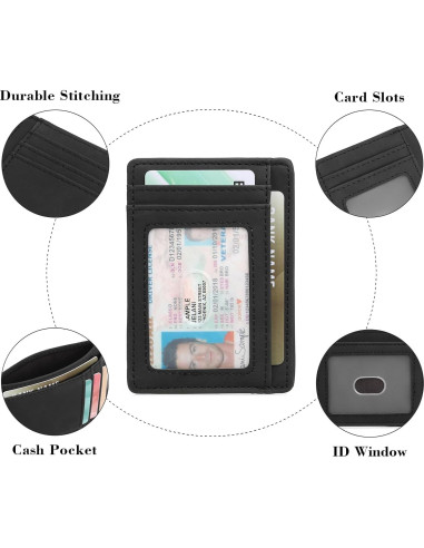 Billetera Slim Minimalista LOUEBICA con Bloqueo RFID - Negro