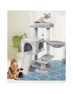 Árbol para Gatos MIAO PAW Gris con Rascador y Plataforma 2