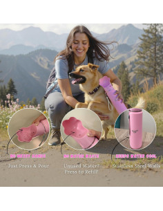 Botella de Agua para Perros Waggle 650ml Rosa Aislada 2