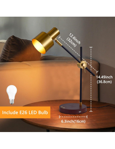 Lámpara de Escritorio TITOSICHY con Cargador Inalámbrico USB