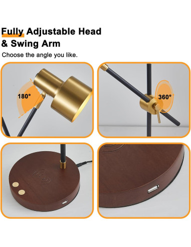 Lámpara de Escritorio TITOSICHY con Cargador Inalámbrico USB