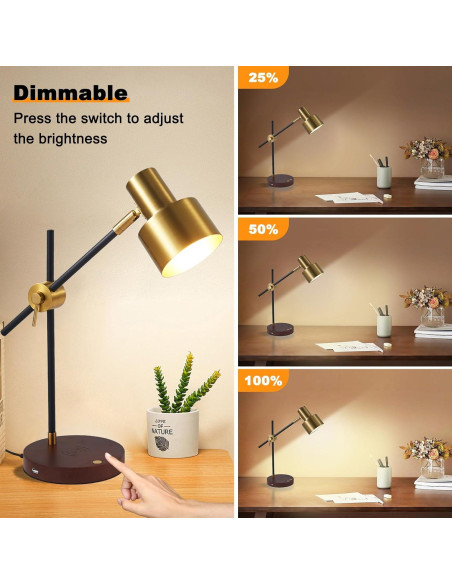 Lámpara de Escritorio TITOSICHY con Cargador Inalámbrico USB