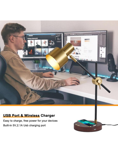 Lámpara de Escritorio TITOSICHY con Cargador Inalámbrico USB