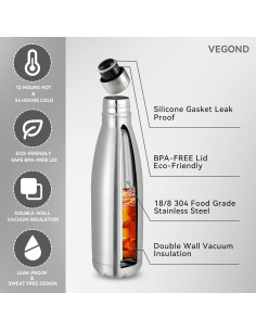 Botellas de Agua VEGOND 500ml Acero Inoxidable Aisladas - 4 Pzas 2