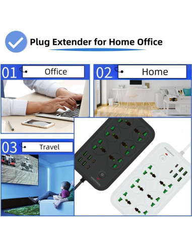Regleta de 12 en 1 COOFINE con USB C y 6 tomas 3000W