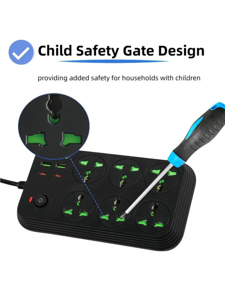 Regleta de 12 en 1 COOFINE con USB C y 6 tomas 3000W