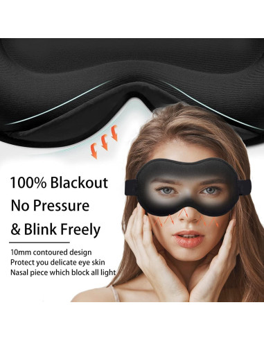 Máscara de Sueño Zizwe 3D Ajustable Lavable 100% Oscuridad