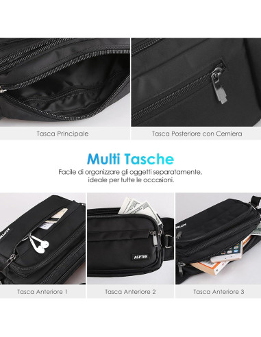 Riñonera AGPTEK Unisex Ajustable con Bloqueo RFID 23x13cm