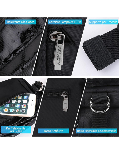 Riñonera AGPTEK Unisex Ajustable con Bloqueo RFID 23x13cm