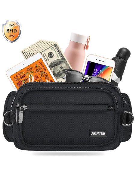 Riñonera AGPTEK Unisex Ajustable con Bloqueo RFID 23x13cm
